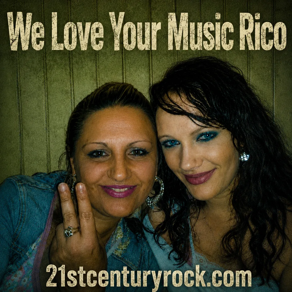 A handwritten 'We Love Your Music Rico' sign held up for 21st Century Rock